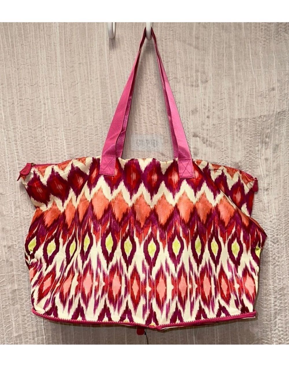 CHICO’S Ivory Coral Pink Green Purple Packable Large Weekender Polyester Bag
